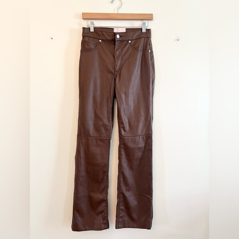 Revive revolve brown faux leather 909 High Street pants straight flare fall - Picture 3 of 15
